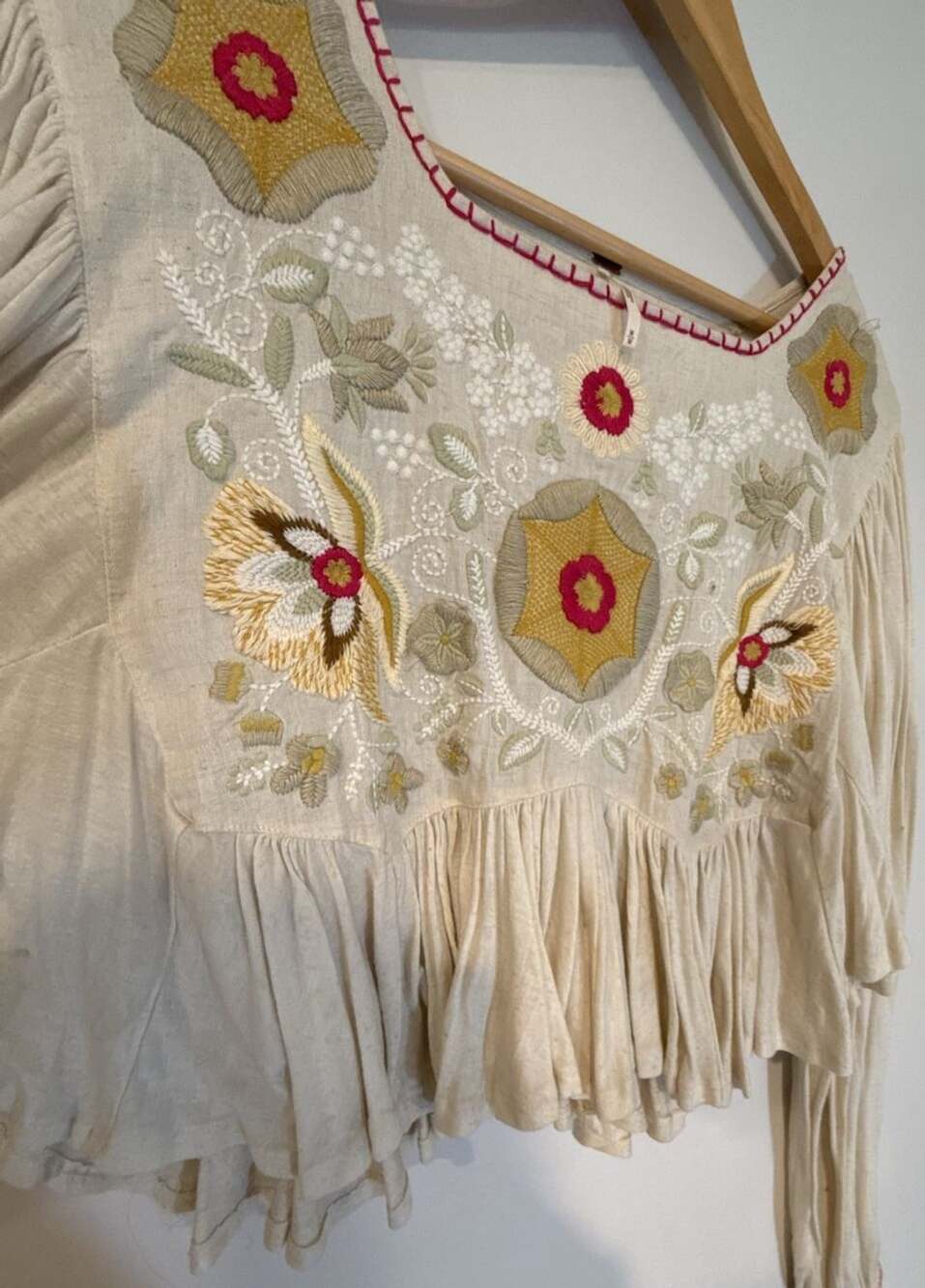 Free People Embroidered Floral Applique Crop Blouse Top M - Picture 3 of 6